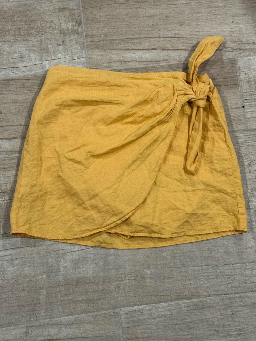 Zara Girls Mustard Yellow Tie-Waist Linen Blend Skort